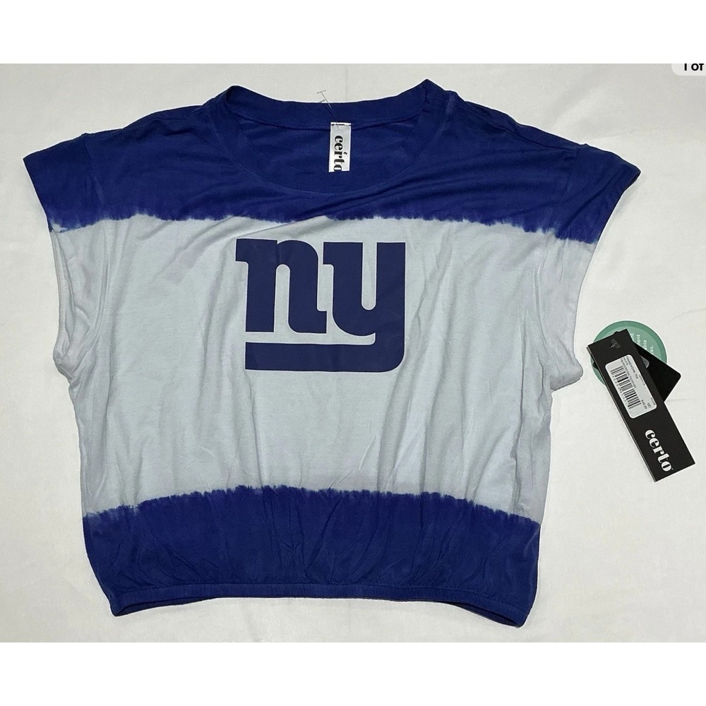 New York Giants Cropped Shirt Womens Medium White Blue NWT NFL Football Certo